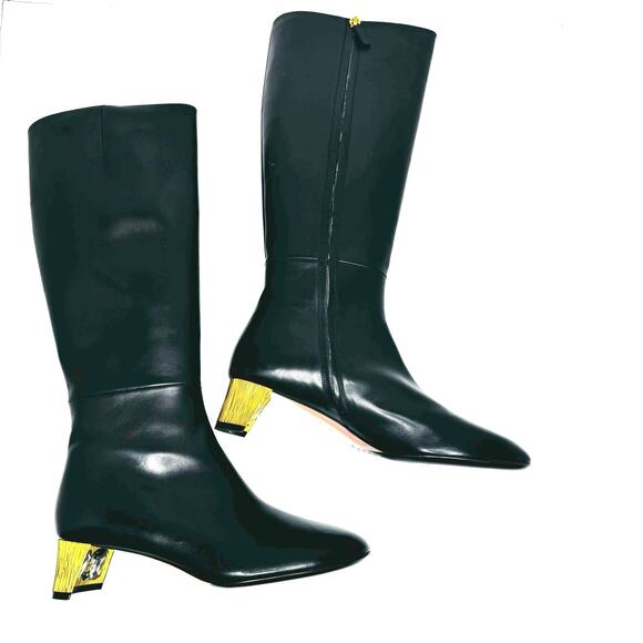 Gucci Black Calfskin Leather Knee-High Boots w Crystal Embellished Heels EU 36.5 - Picture 2 of 16